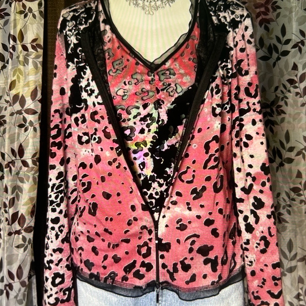 Joseph Ribkoff Pink and Black Leopard-Print Bomber Jacket Size 12
